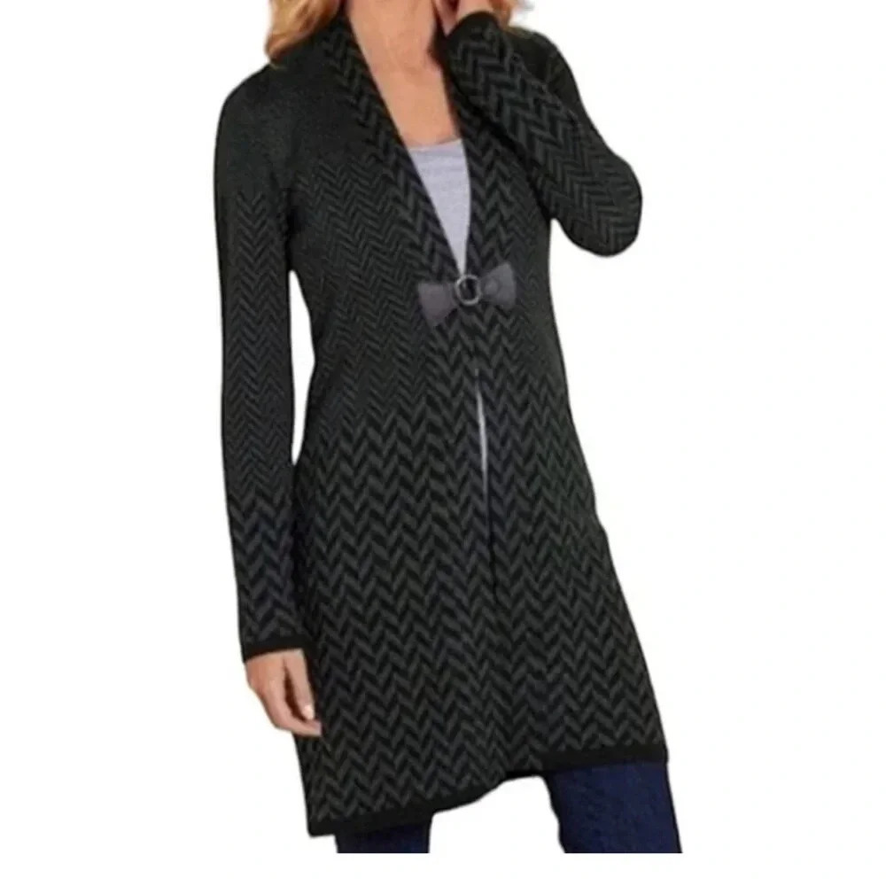 SOFT Surroundings Black Chevron Wool Blend West Saxon Long Sweater Women’s S